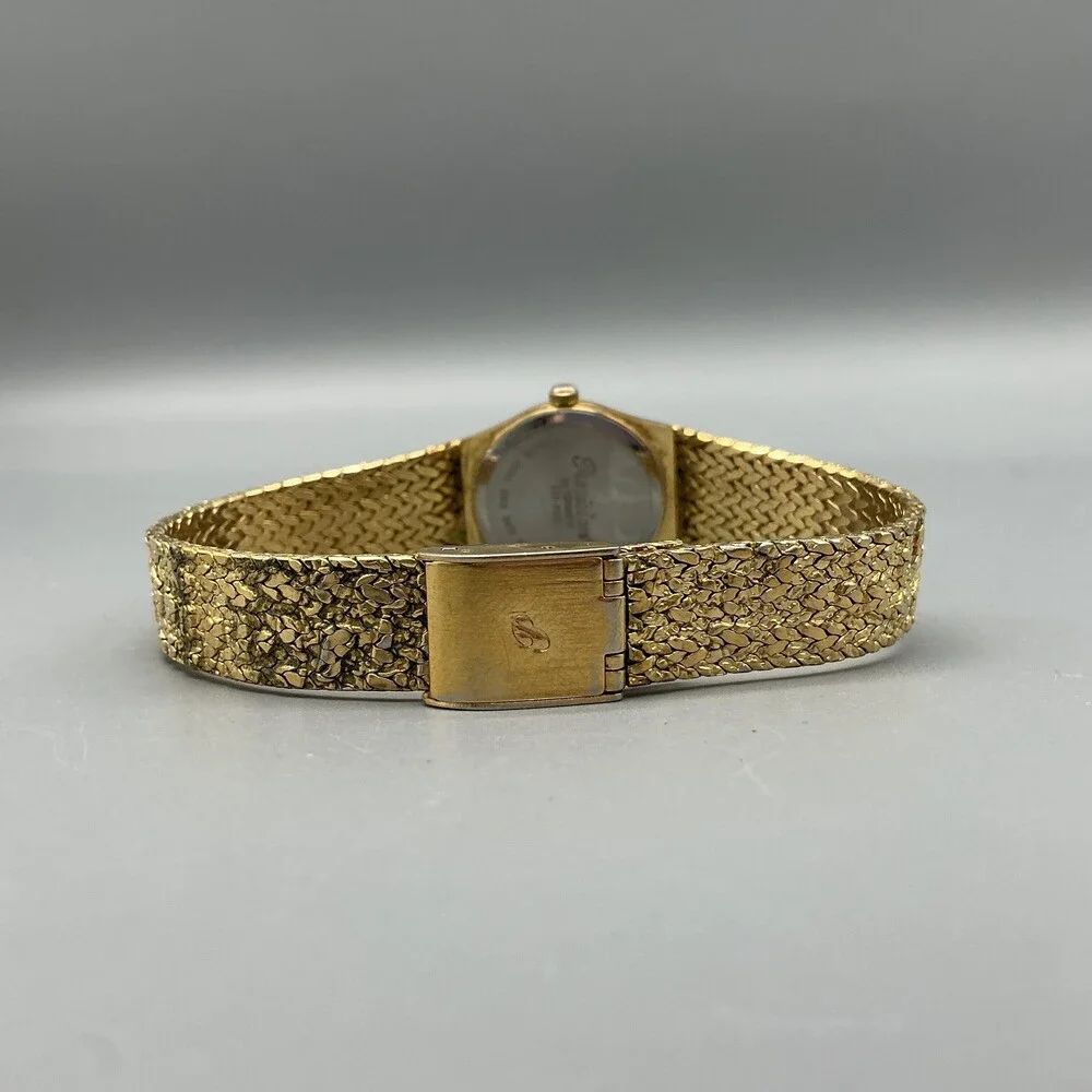 Vtg Gruen Precision Womens Watch 23mm Gold Tone Textured Bracelet New Battery